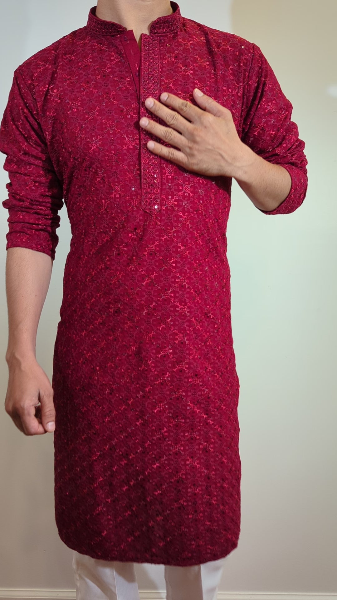 Red Chikan Kurta