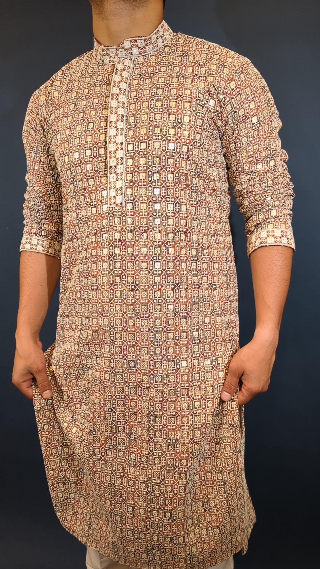 Brown Green Chikan Kurta