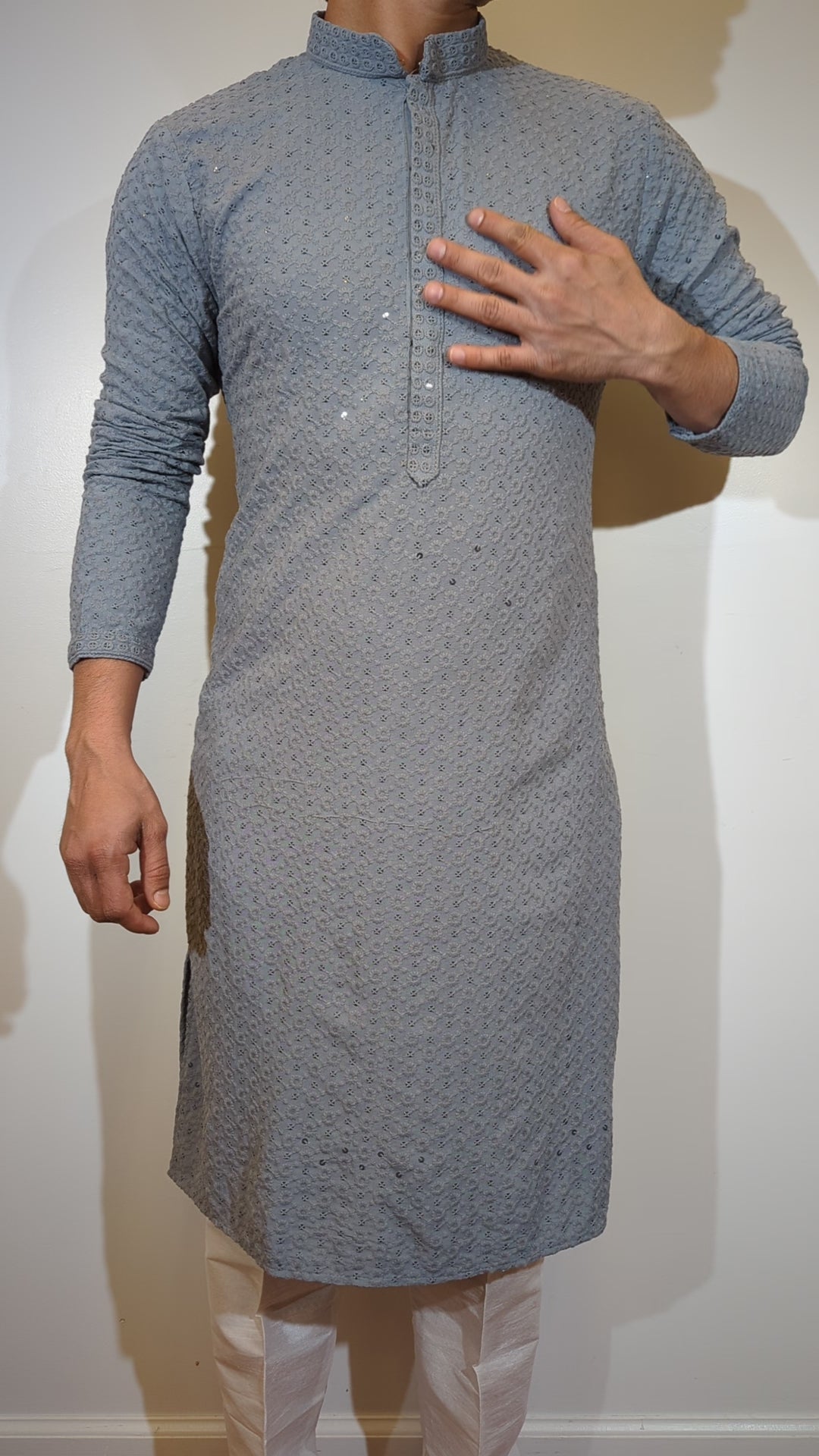 Light Grey Chikan Kurta