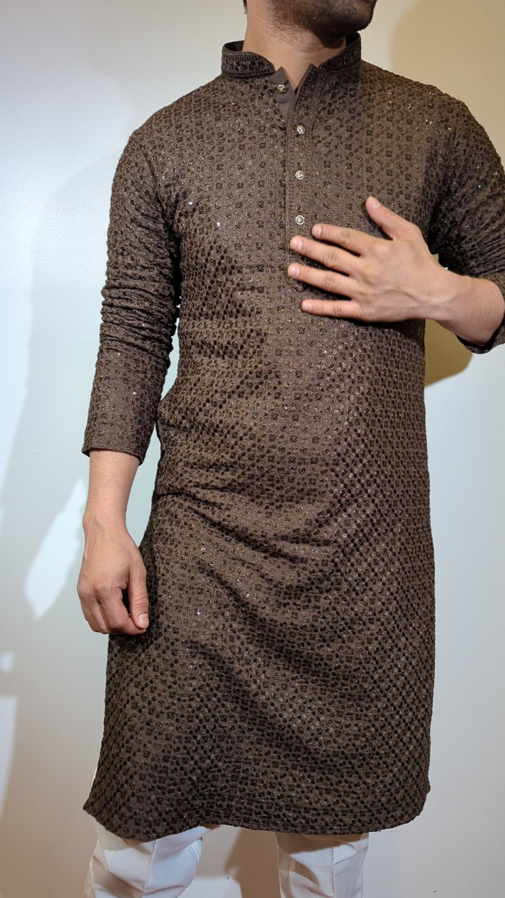 Dark Brown Chikan Kurta