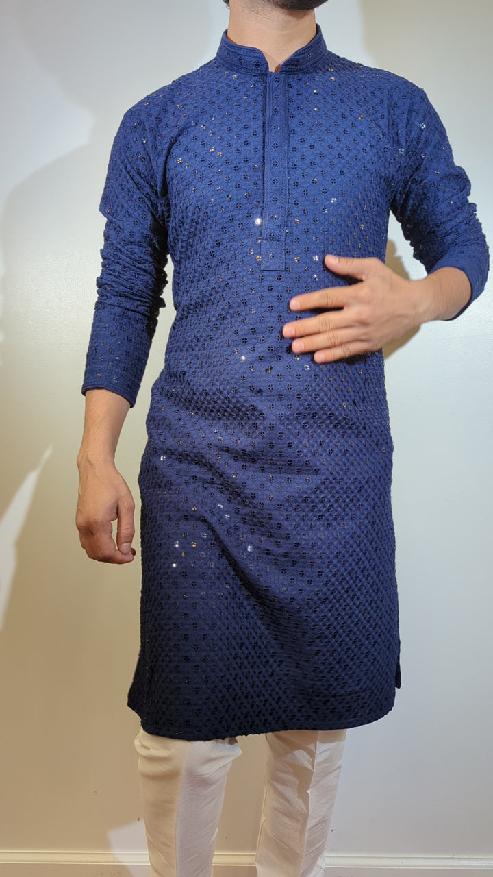 Dark Blue Chikan Kurta