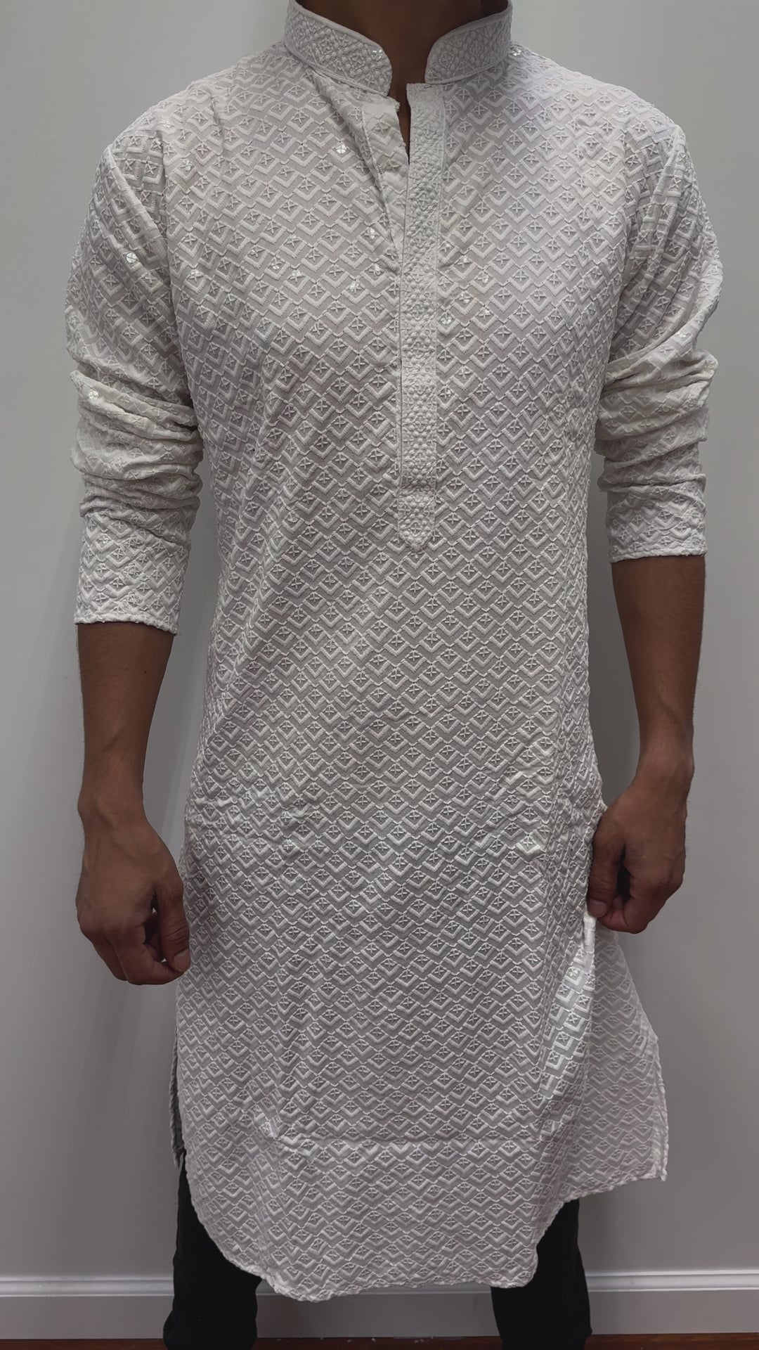 White Kurta in Boxes Pattern