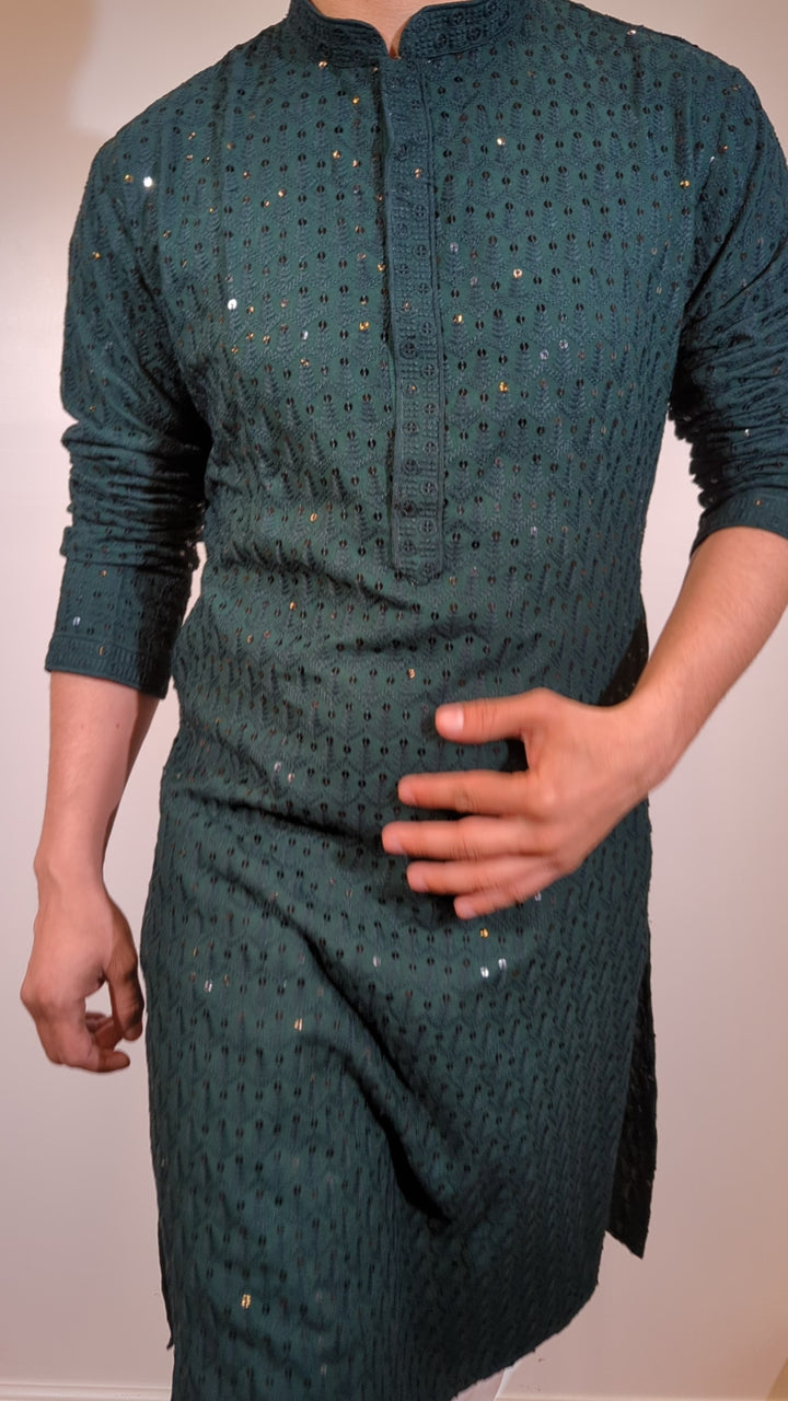 Dark Green Chikankari Kurta