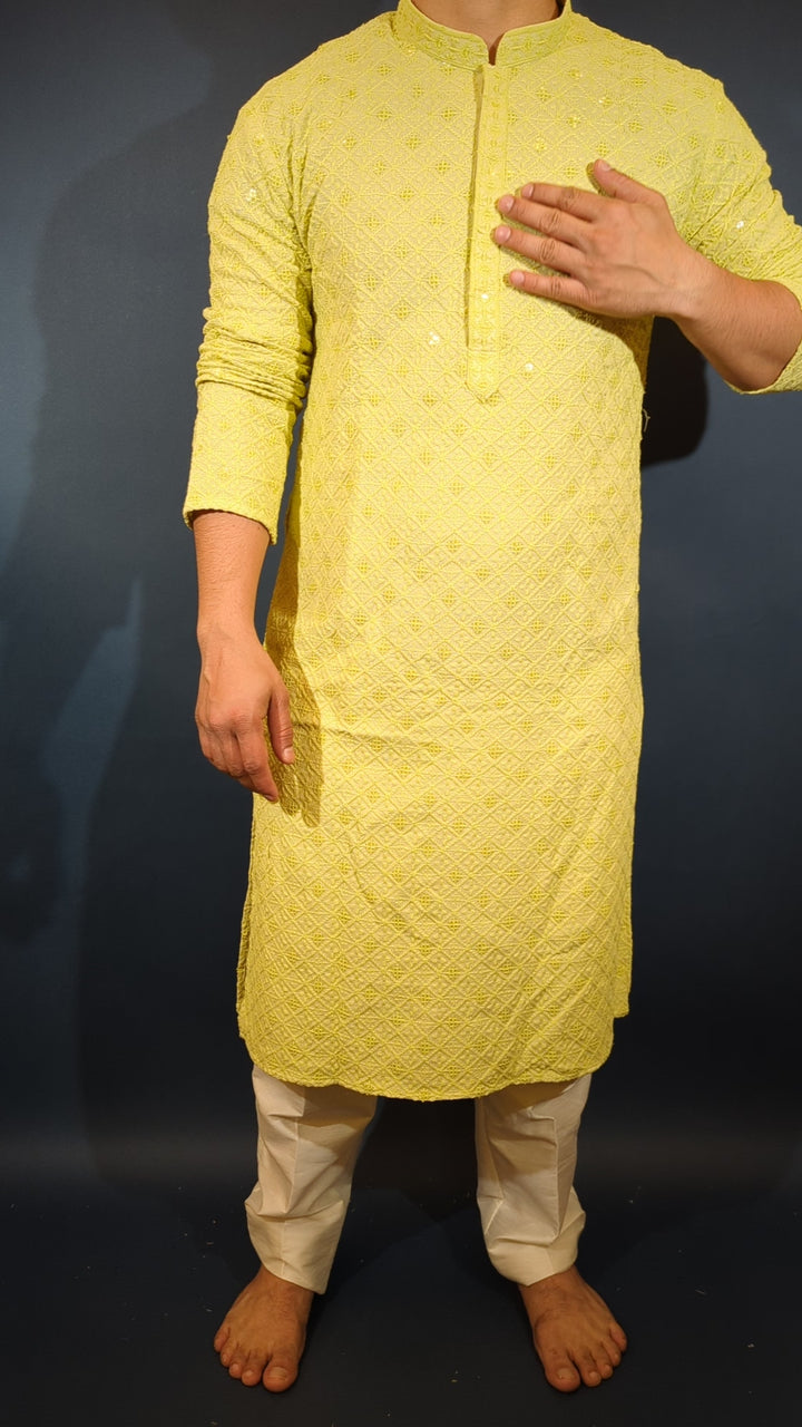 Lime Green Sequins Kurta