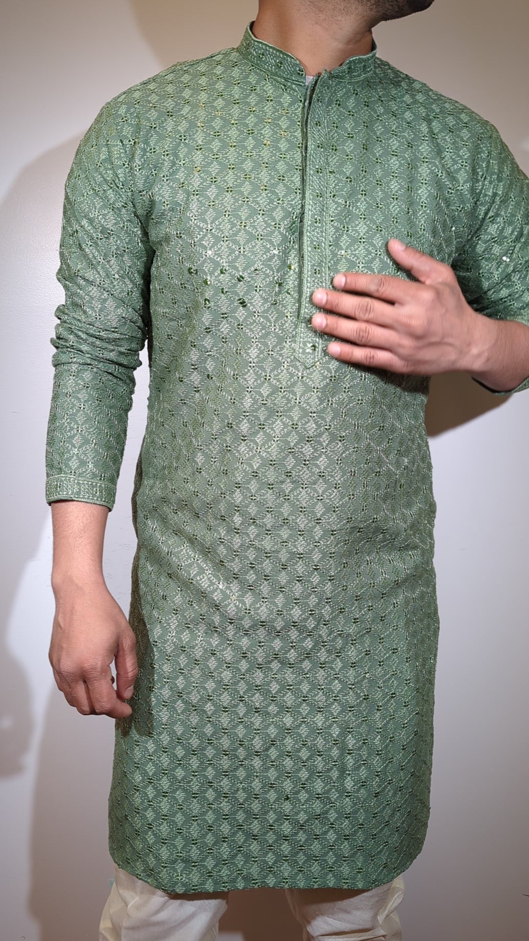 Light Olive Chikan Kurta