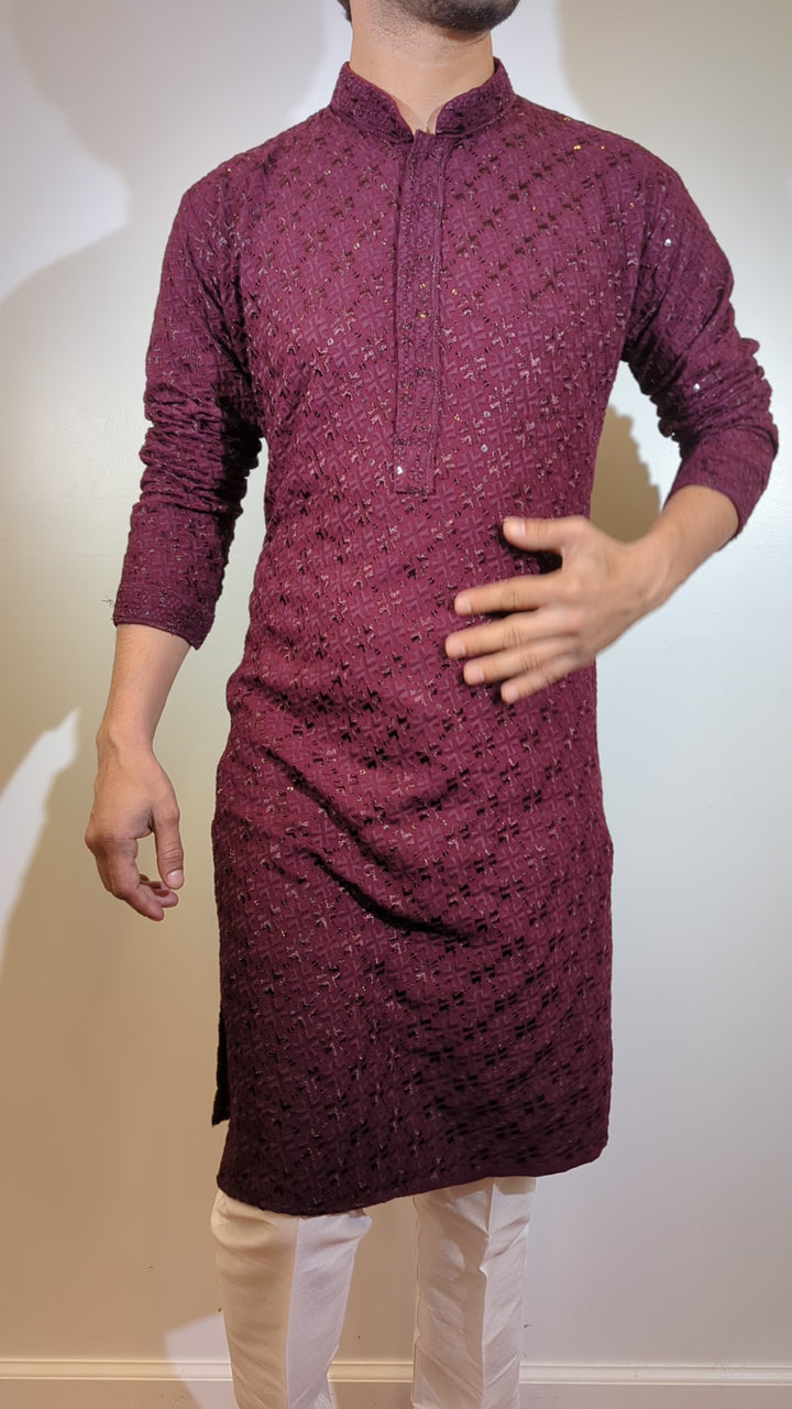 Wine Chikankari Kurta