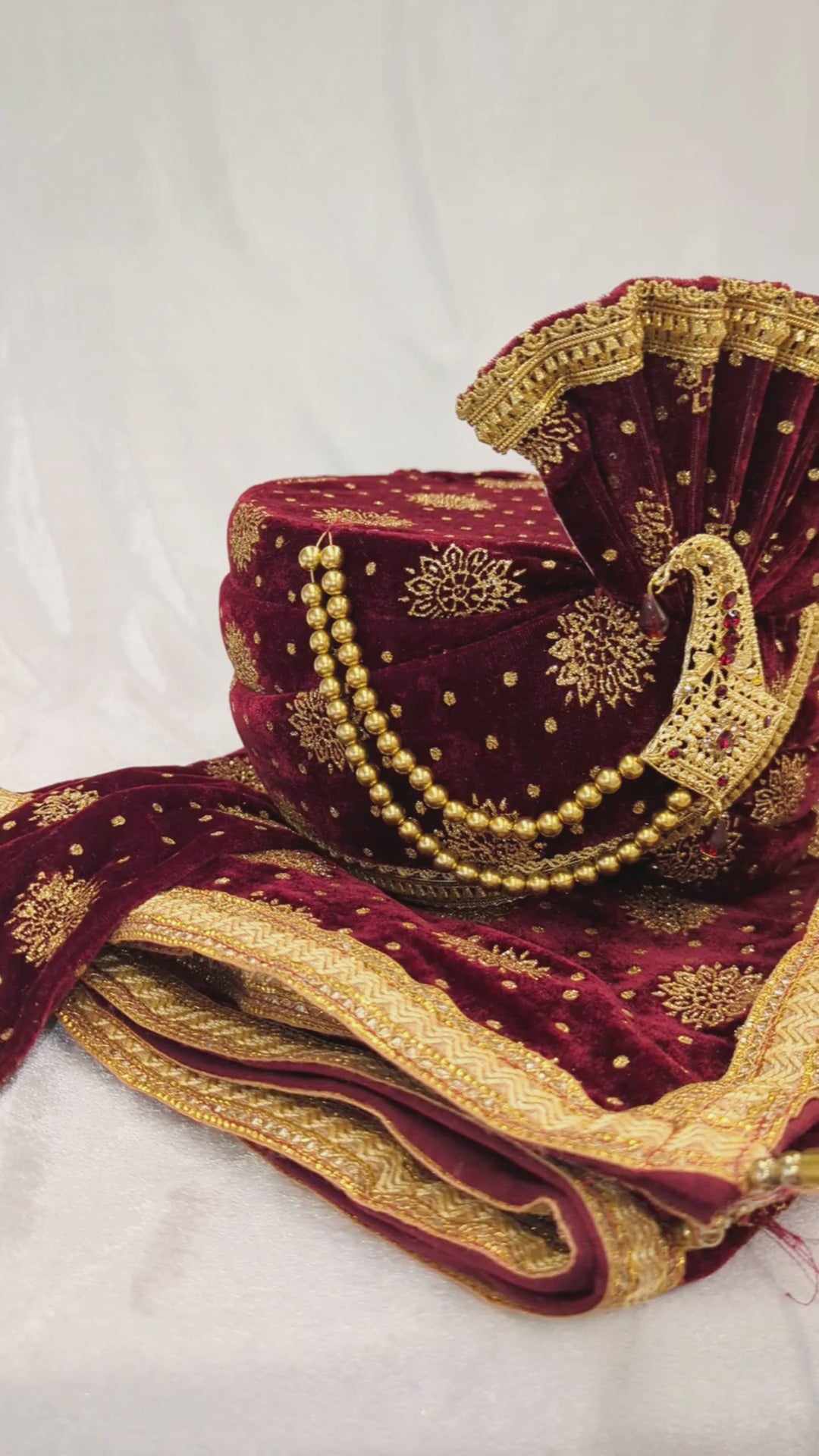 Maroon Golden Pagdi and Shawl Set