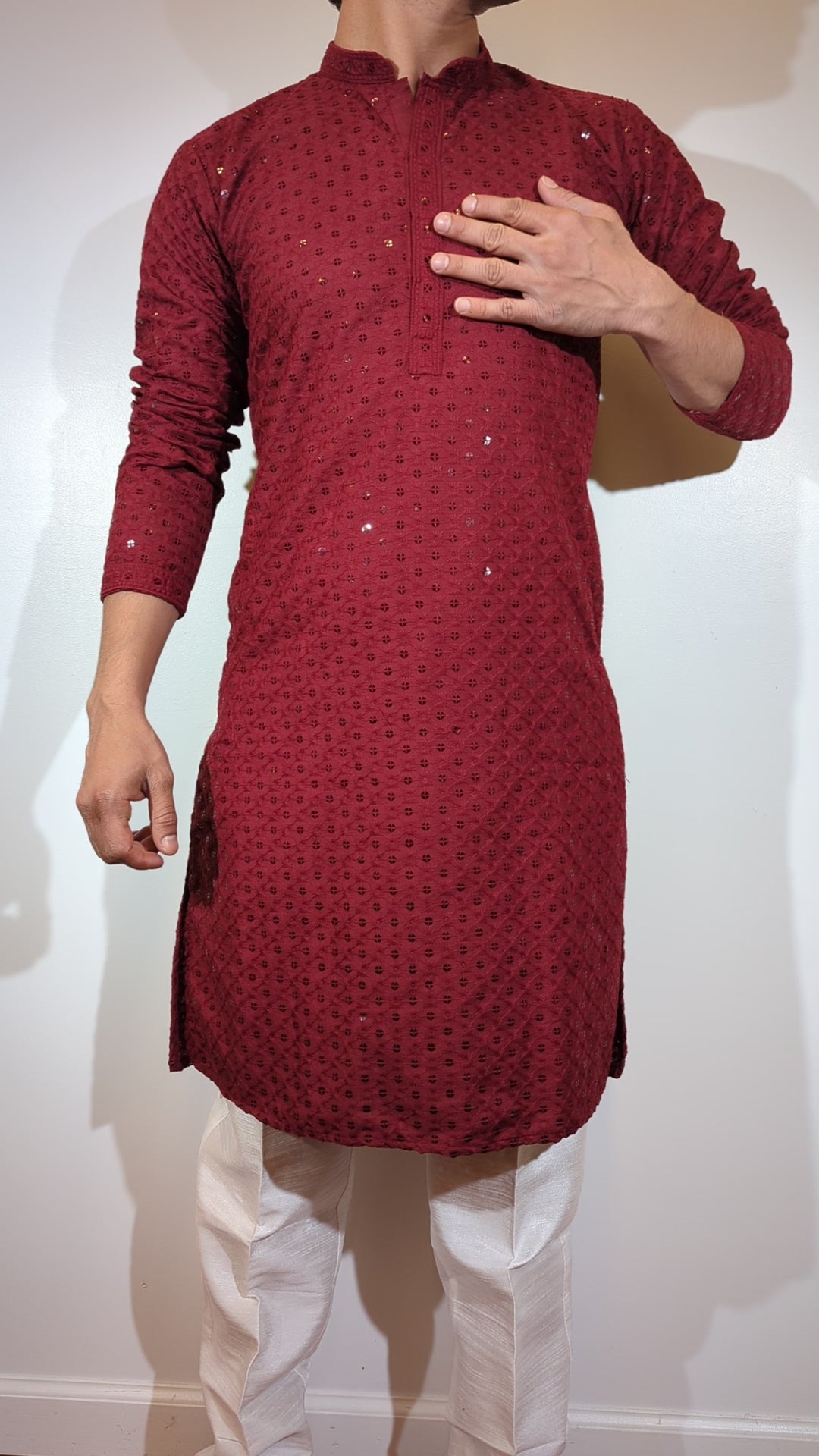 Maroon Chikan Kurta