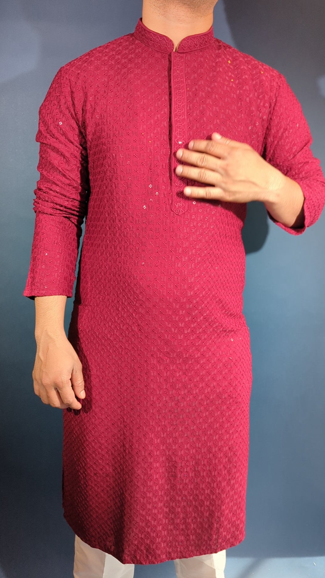 Dark Red Chikan Kurta