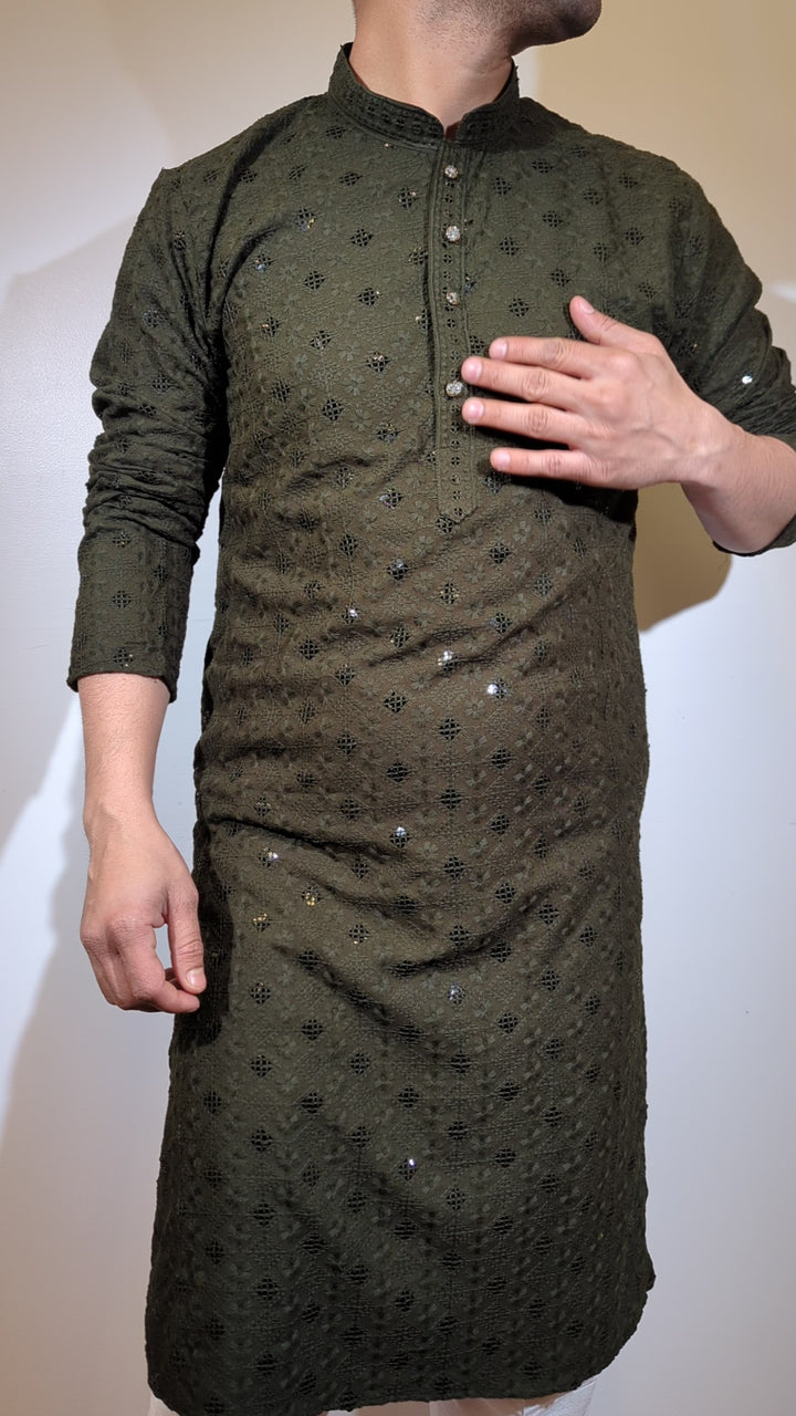 Olive Green Chikan Kurta