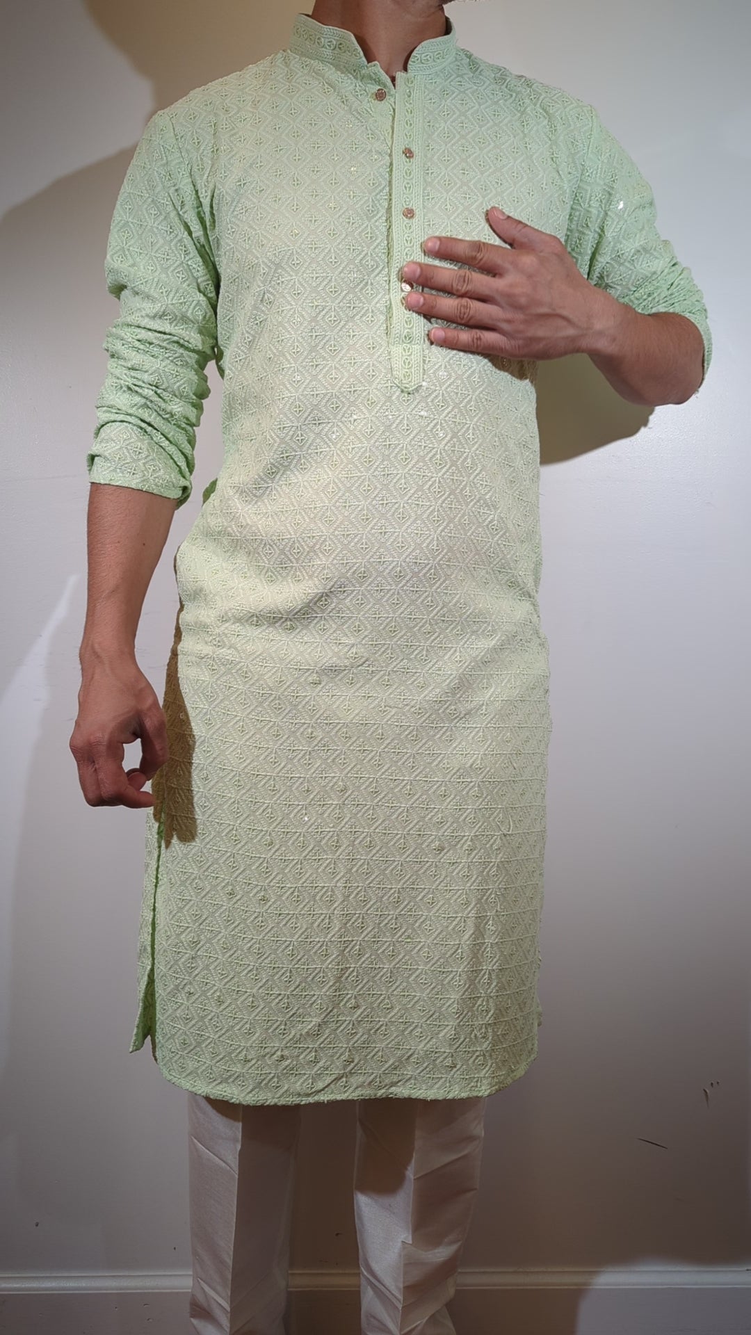 Light Pista Chikan Kurta