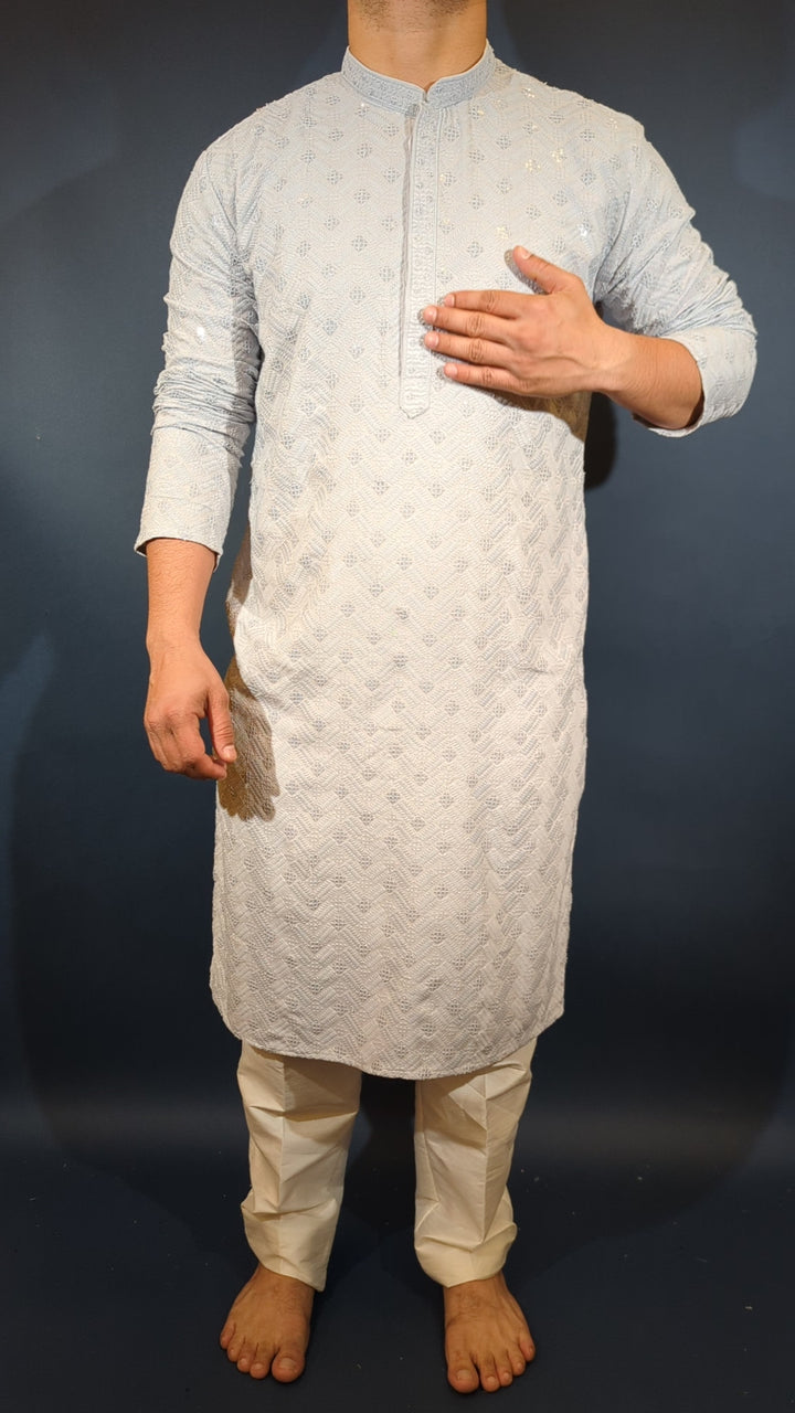 Light Grey Chikan Kurta