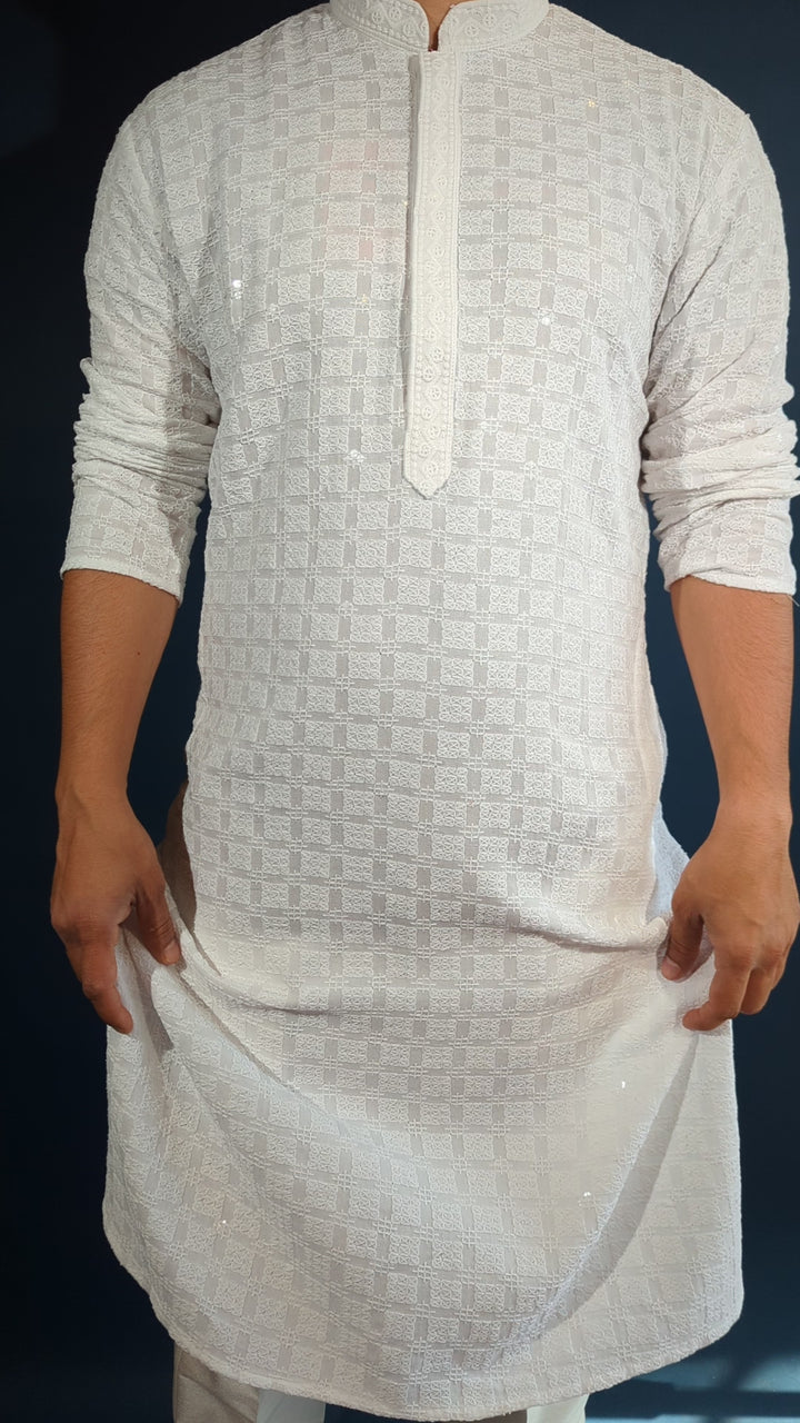 White Chikan Kurta Pajama