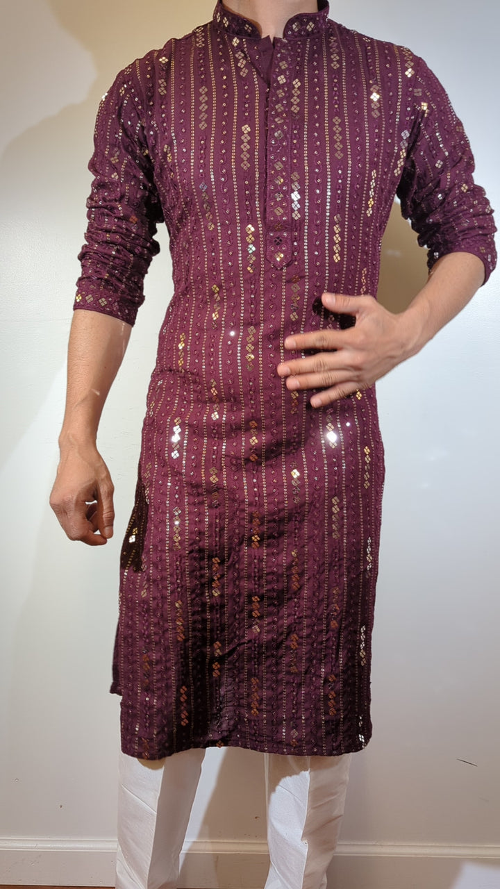 Wine Shiny Designer Kurta