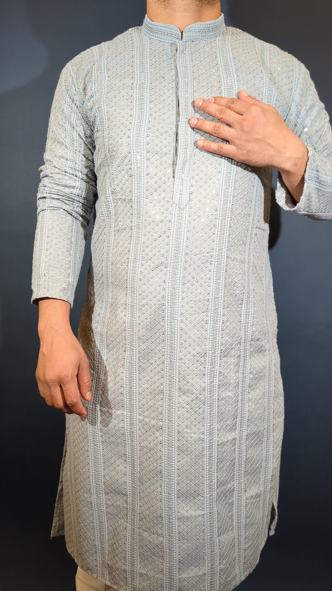 Light Grey Chikan Kurta ( Loose Fit)