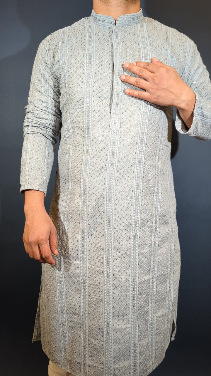Light Grey Chikan Kurta ( Loose Fit)