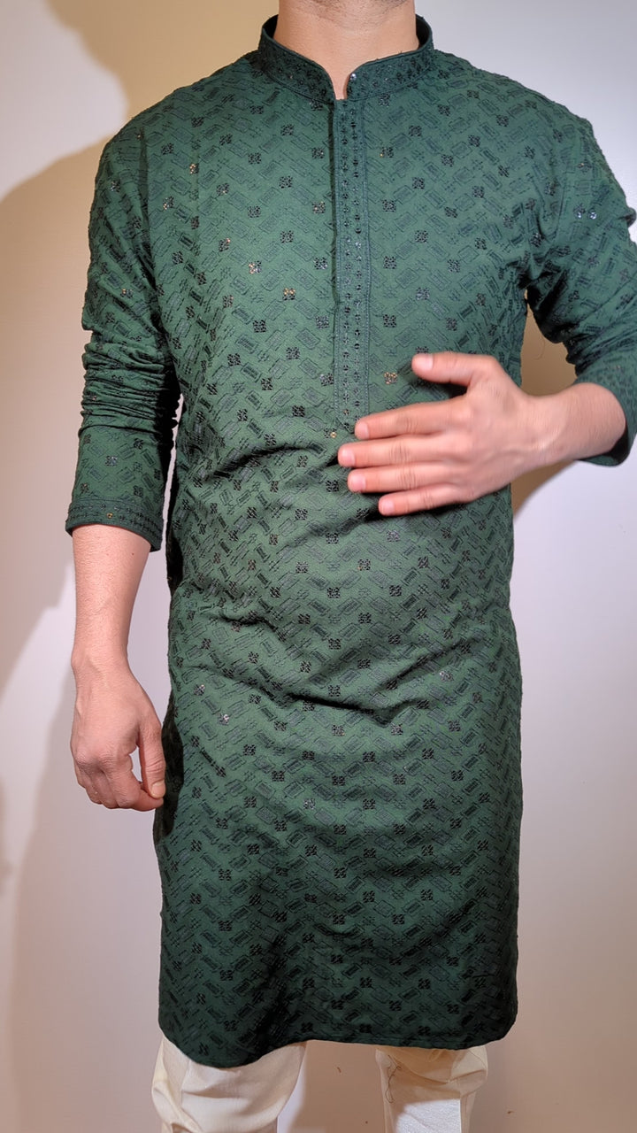 Dark Green Chikankari Kurta