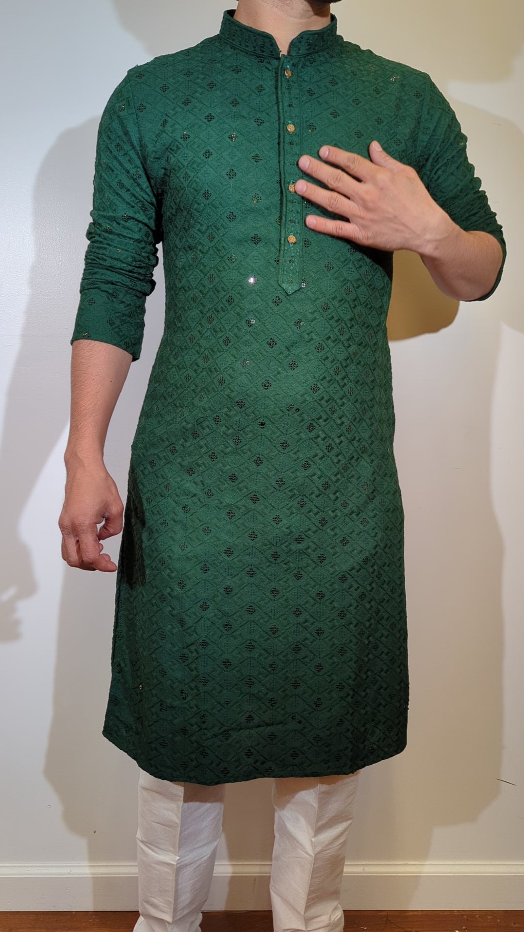 Dark Green Chikan Kurta