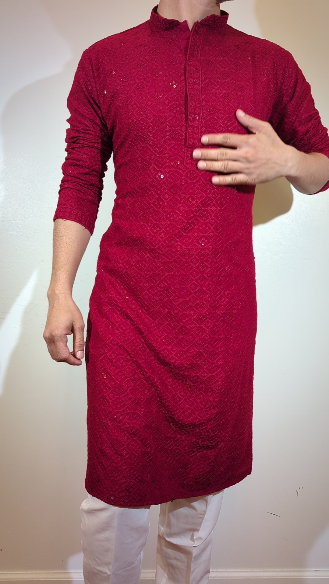 Red Chikan Kurta