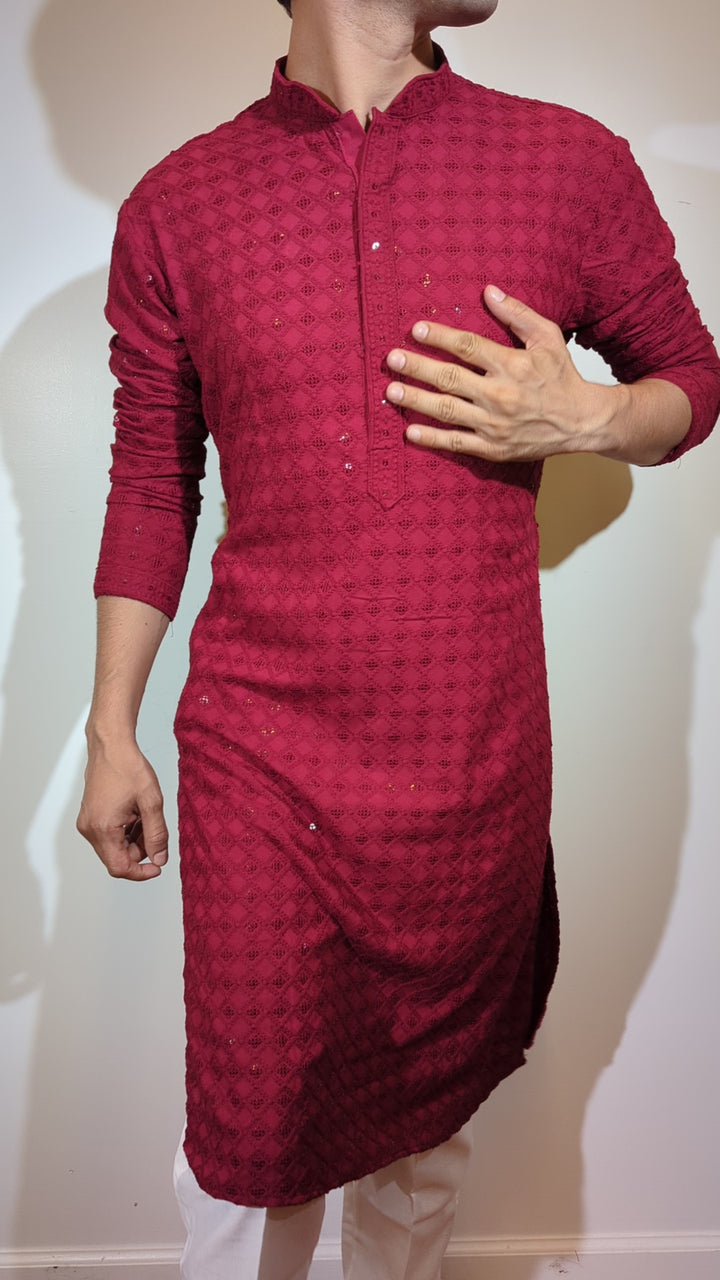 Red Chikankari Kurta