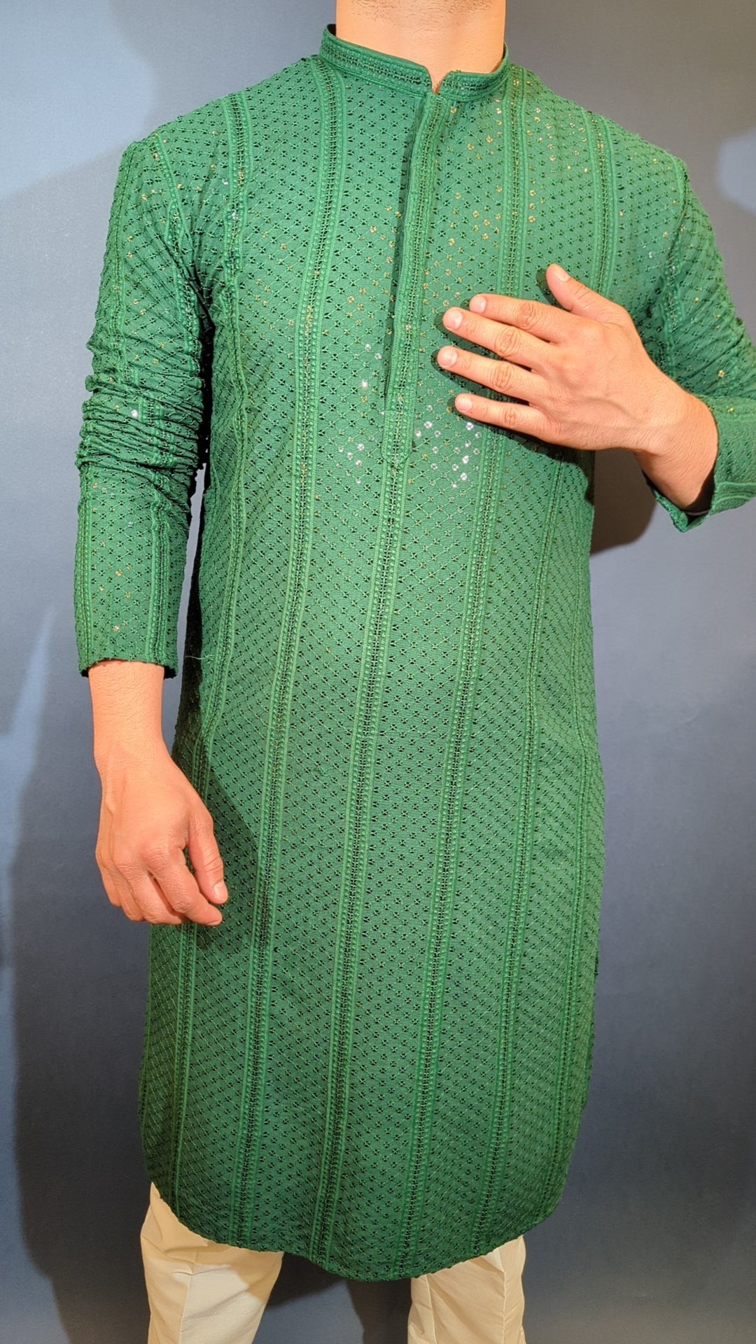 Dark Green Chikan Kurta