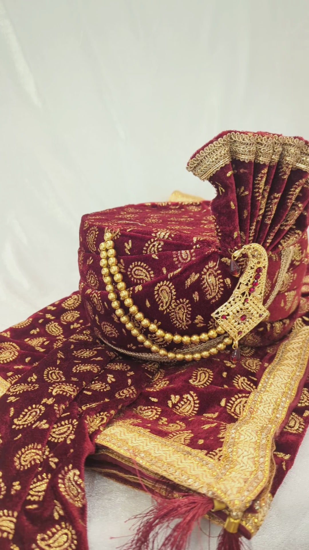 Maroon Golden Pagdi and Shawl Set
