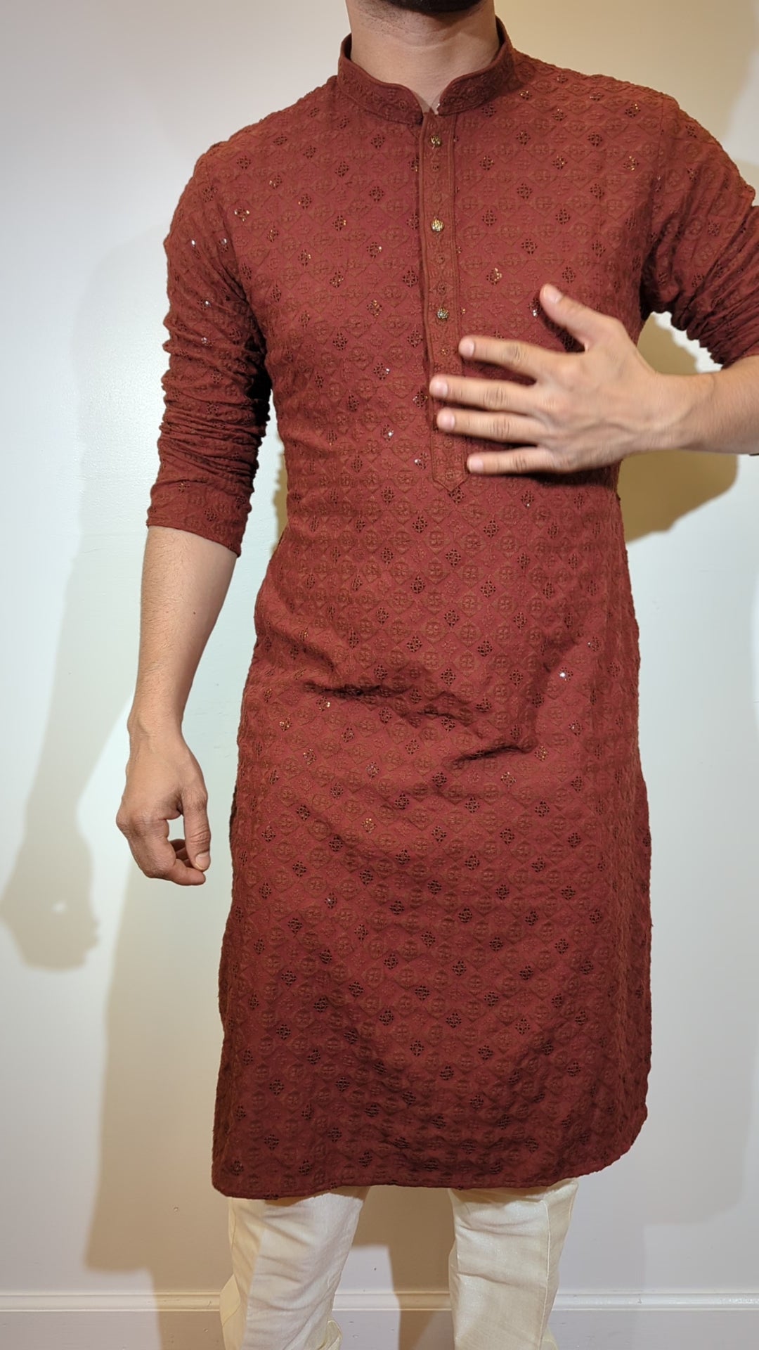 Red Brown Chikan Kurta