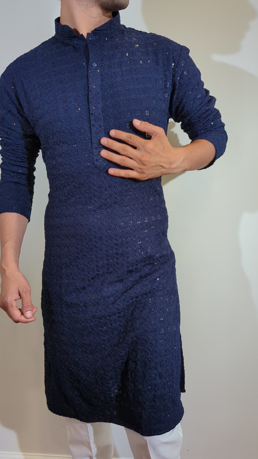 Navy Blue Chikan Kurta