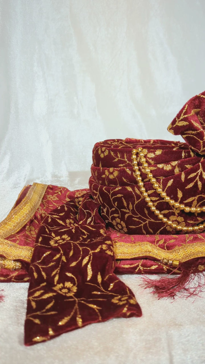 Maroon Pagdi and Shawl Set