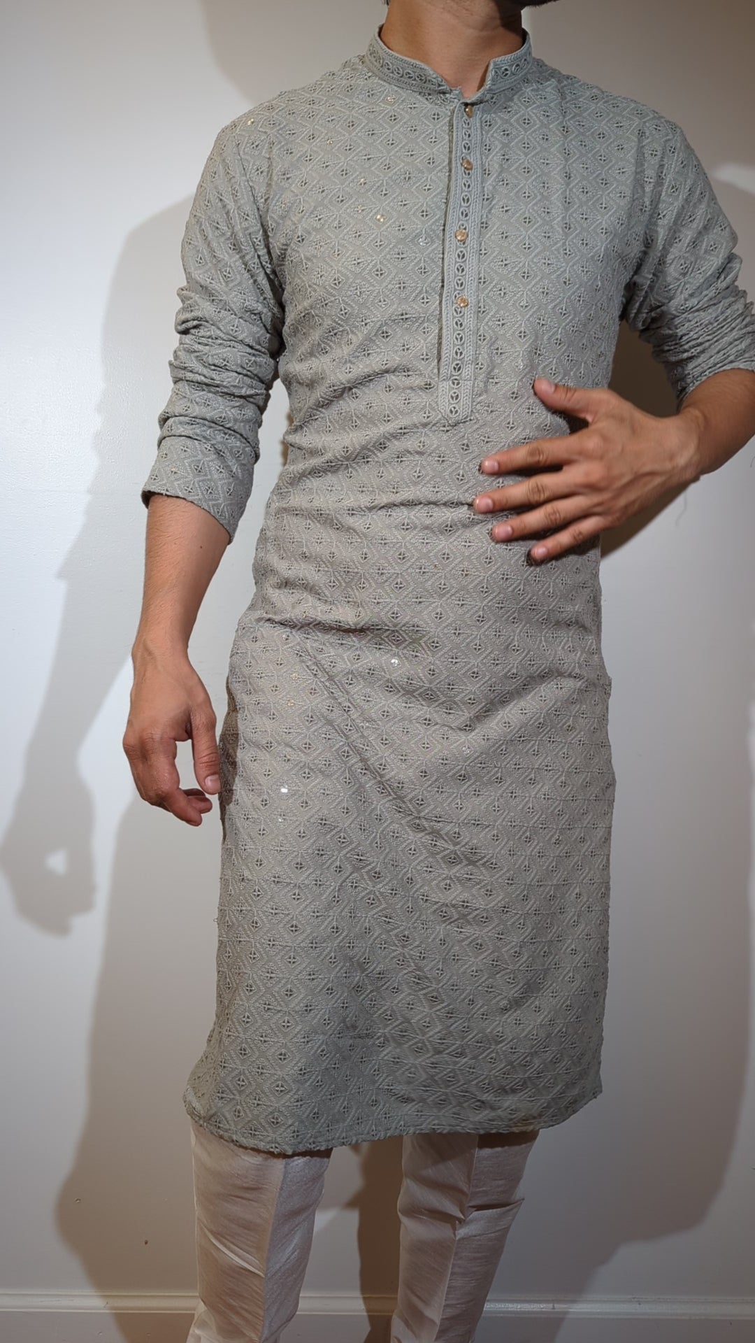 Grey Chikan Kurta