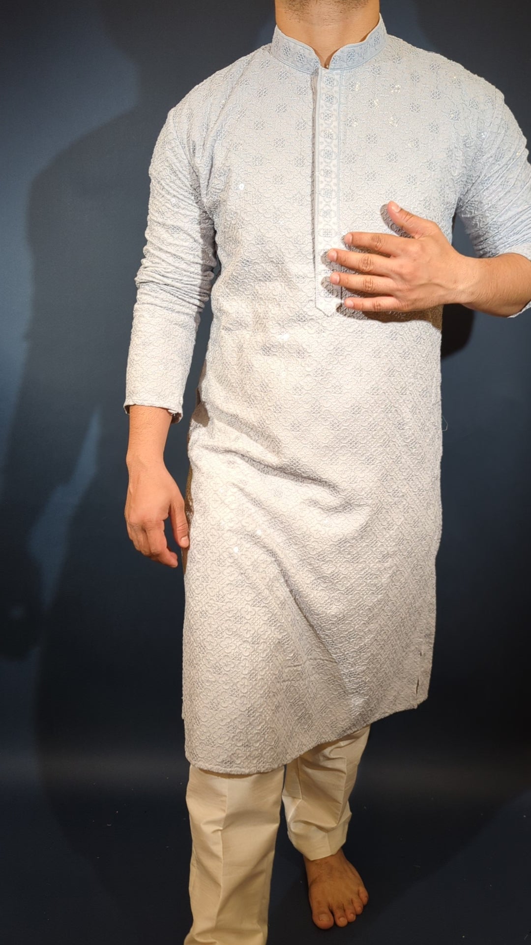 Light Grey Chikan Kurta