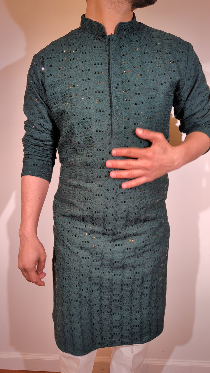Dark Green Chikan Kurta