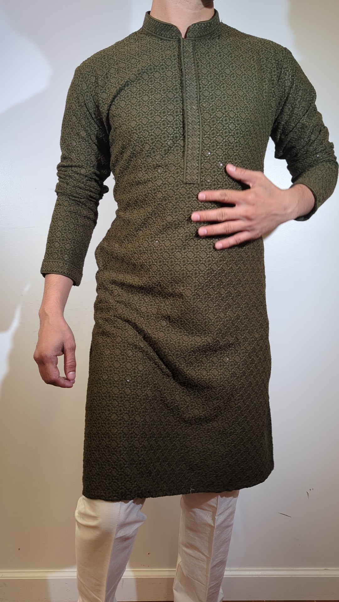 Dark Olive Chikan Kurta