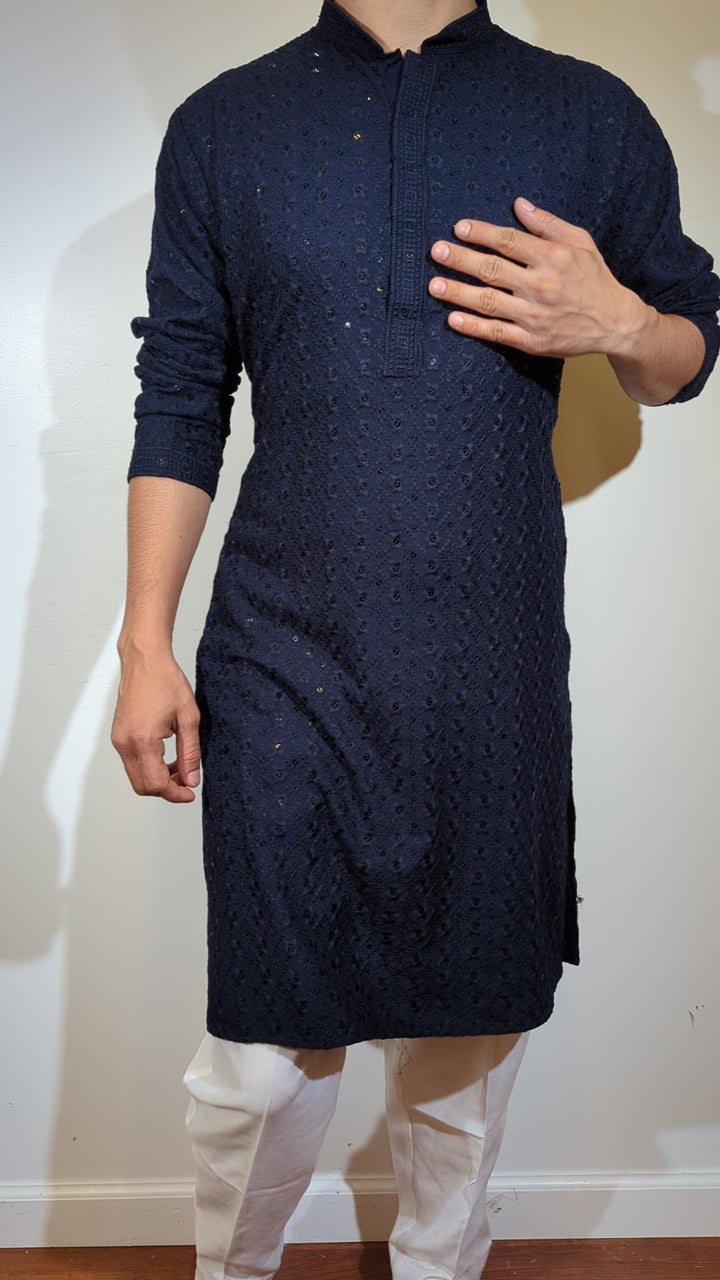 Navy Blue Chikan Kurta