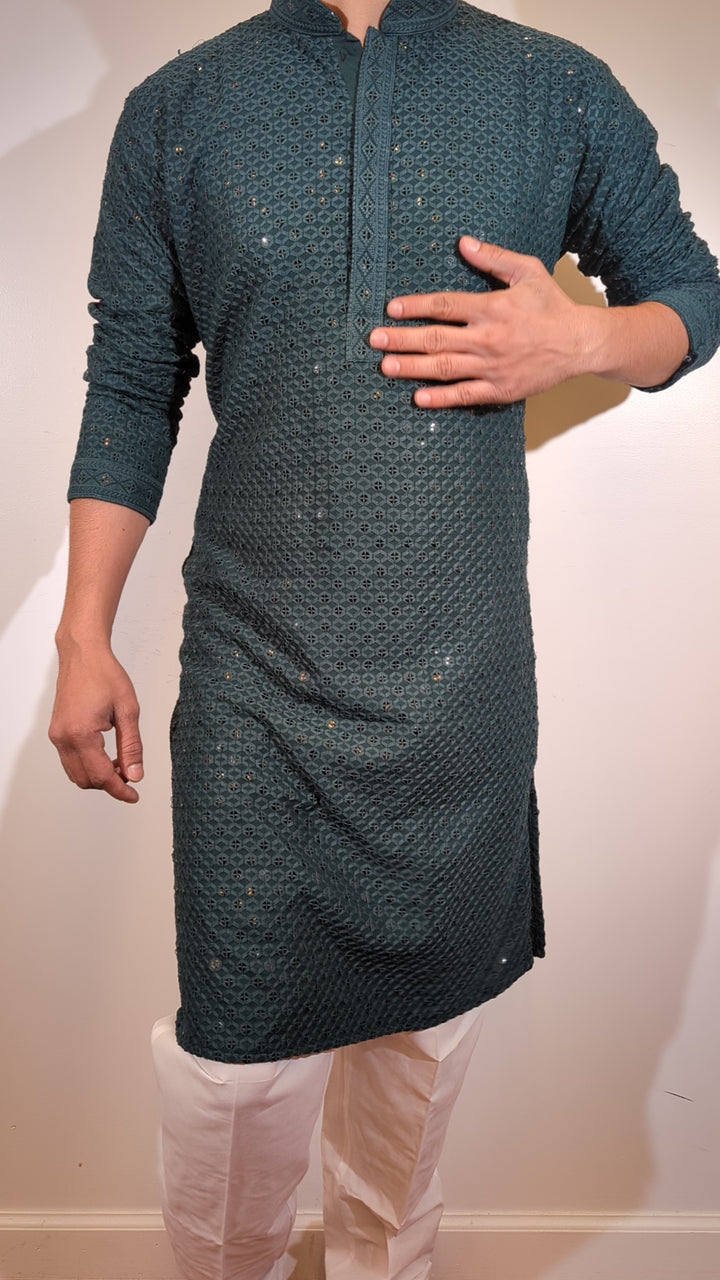 Dark Green Chikan Kurta