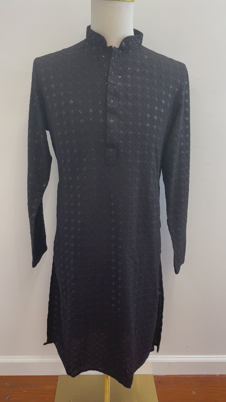 Black Chikankari Squares Kurta