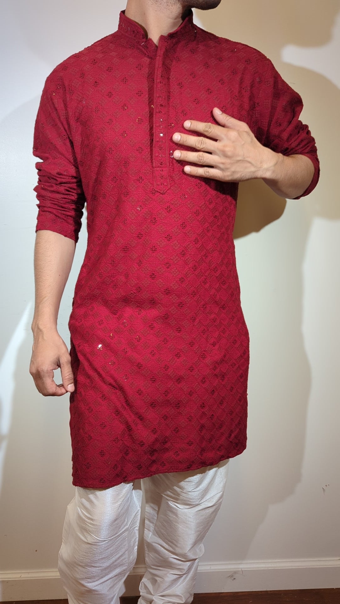 Red Chikankari Kurta