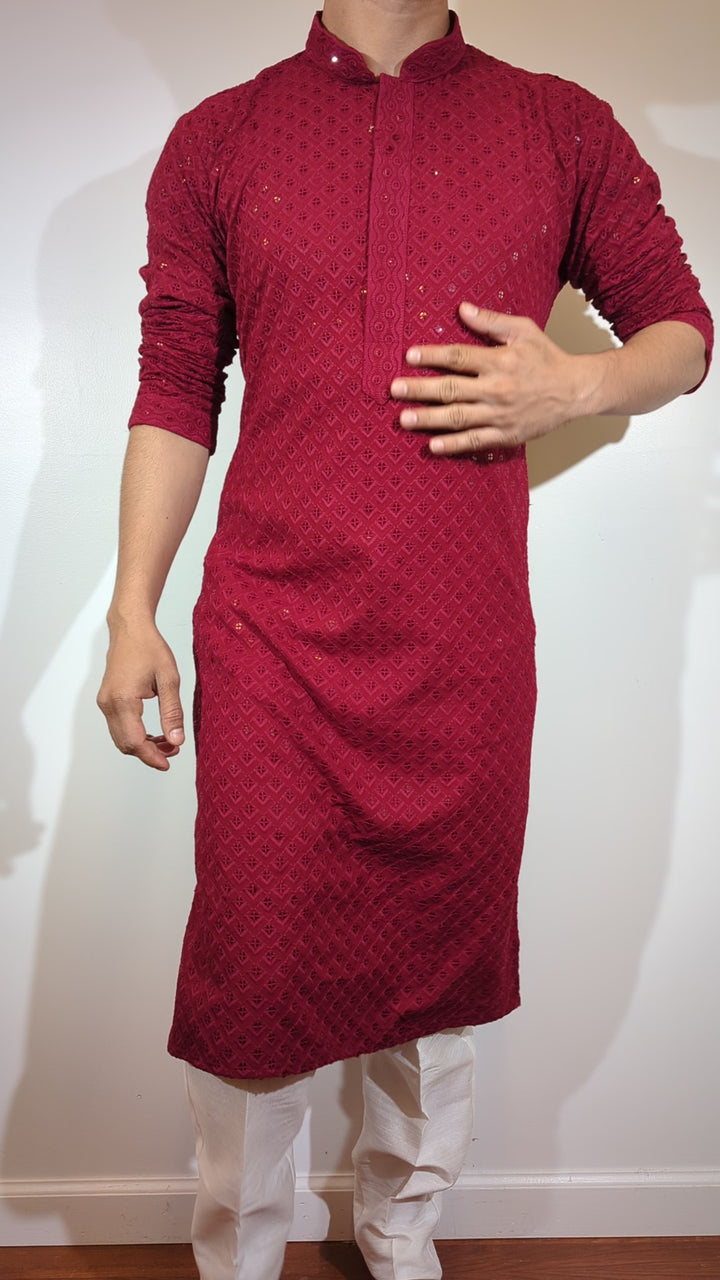 Red Chikan Kurta