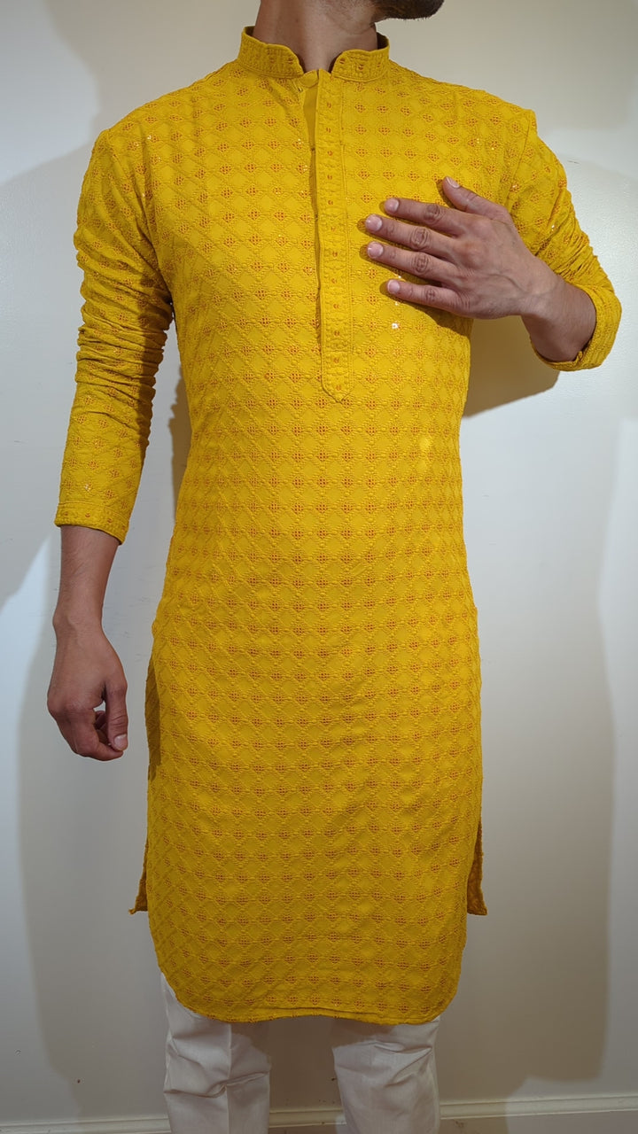 Mustard Chikan Kurta