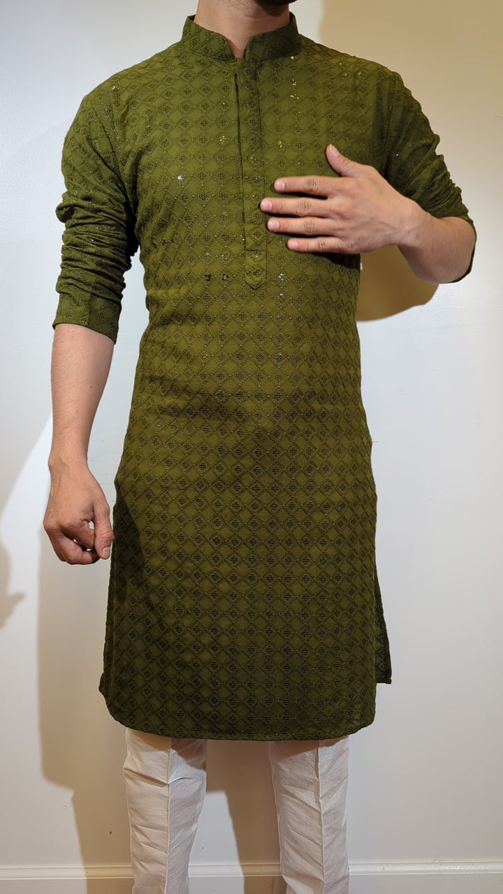 Dark Olive Chikan Kurta