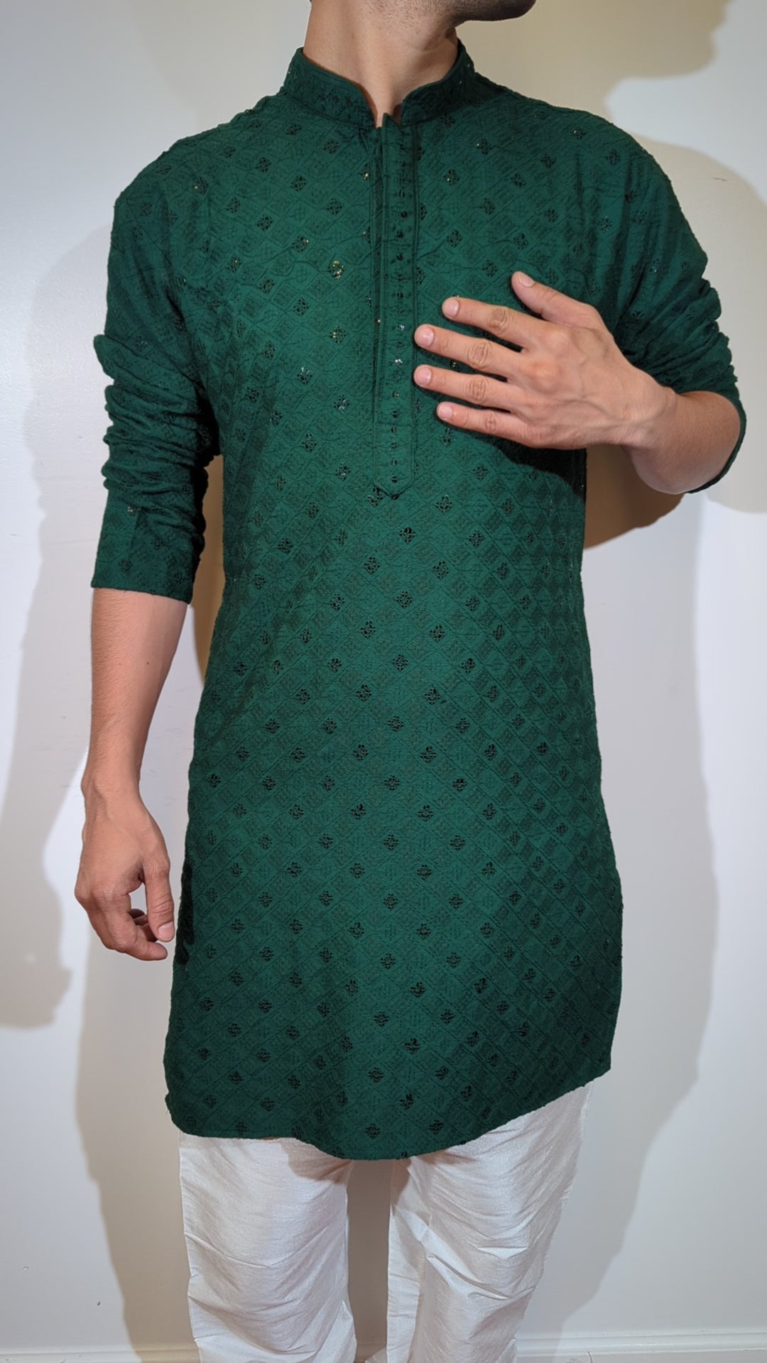 Dark Green Chikankari Kurta