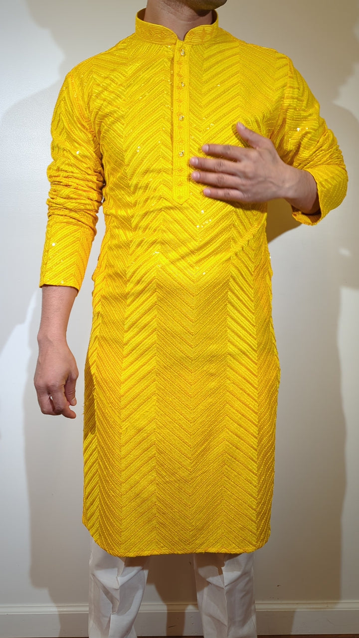Yellow Sequin Kurta (Slim Fit)