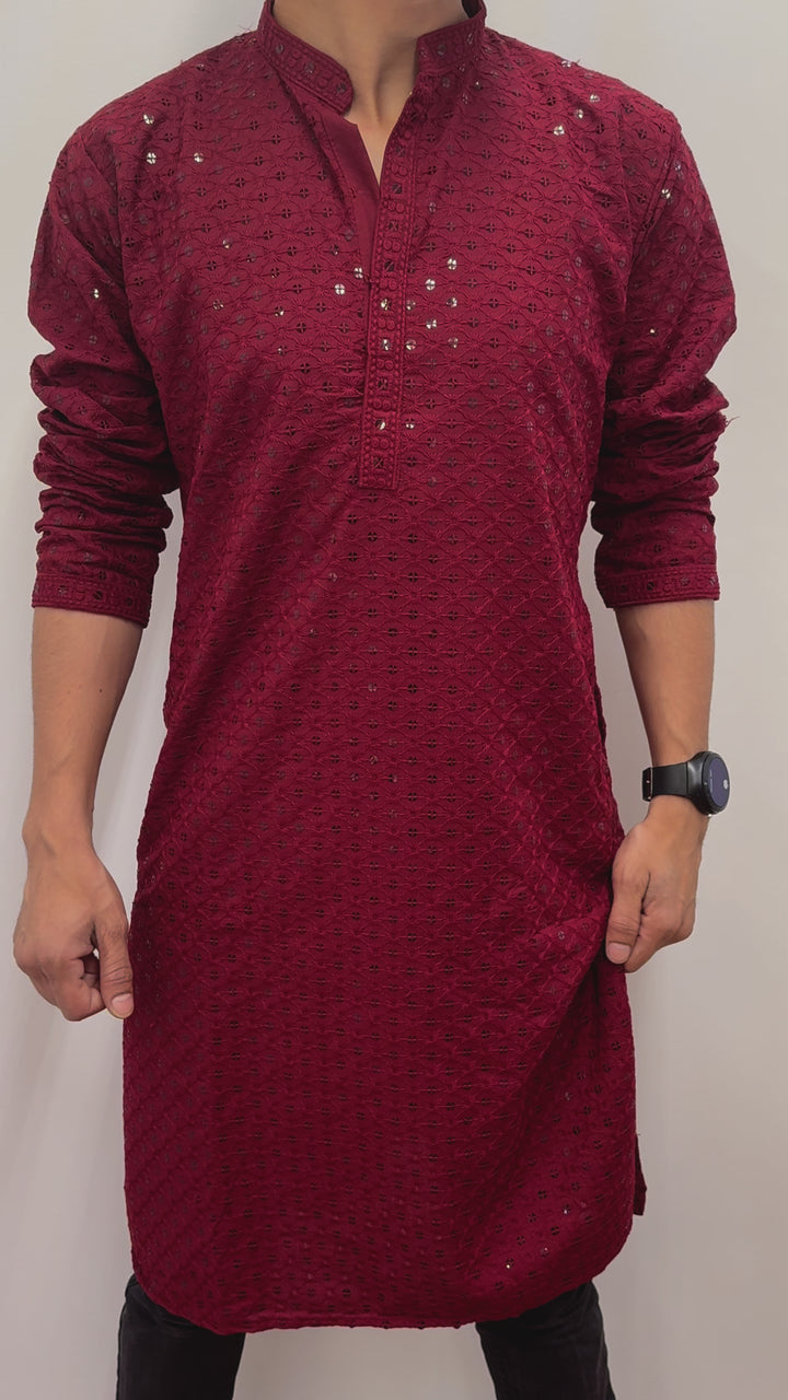 Red Kurta Pajama Squares Pattern