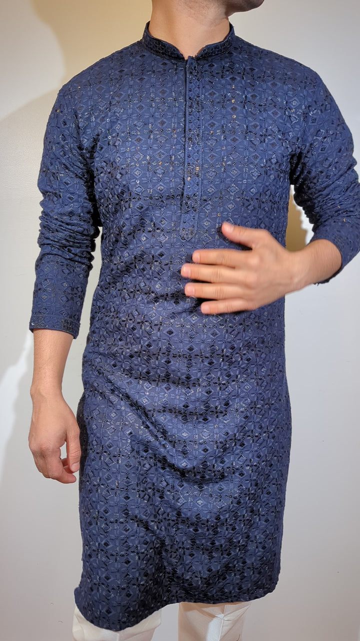 Navy Blue Chikan Kurta