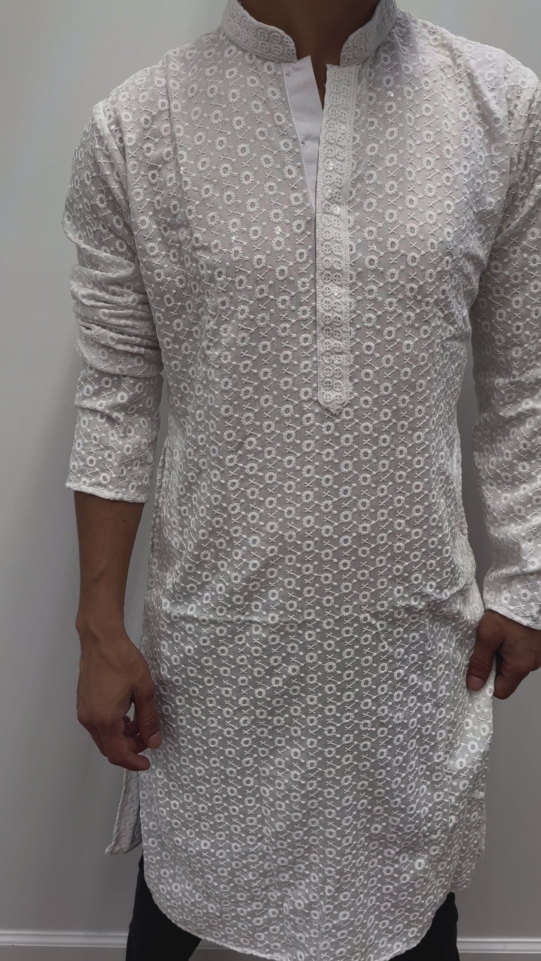 White Kurta Pajama Circles Pattern