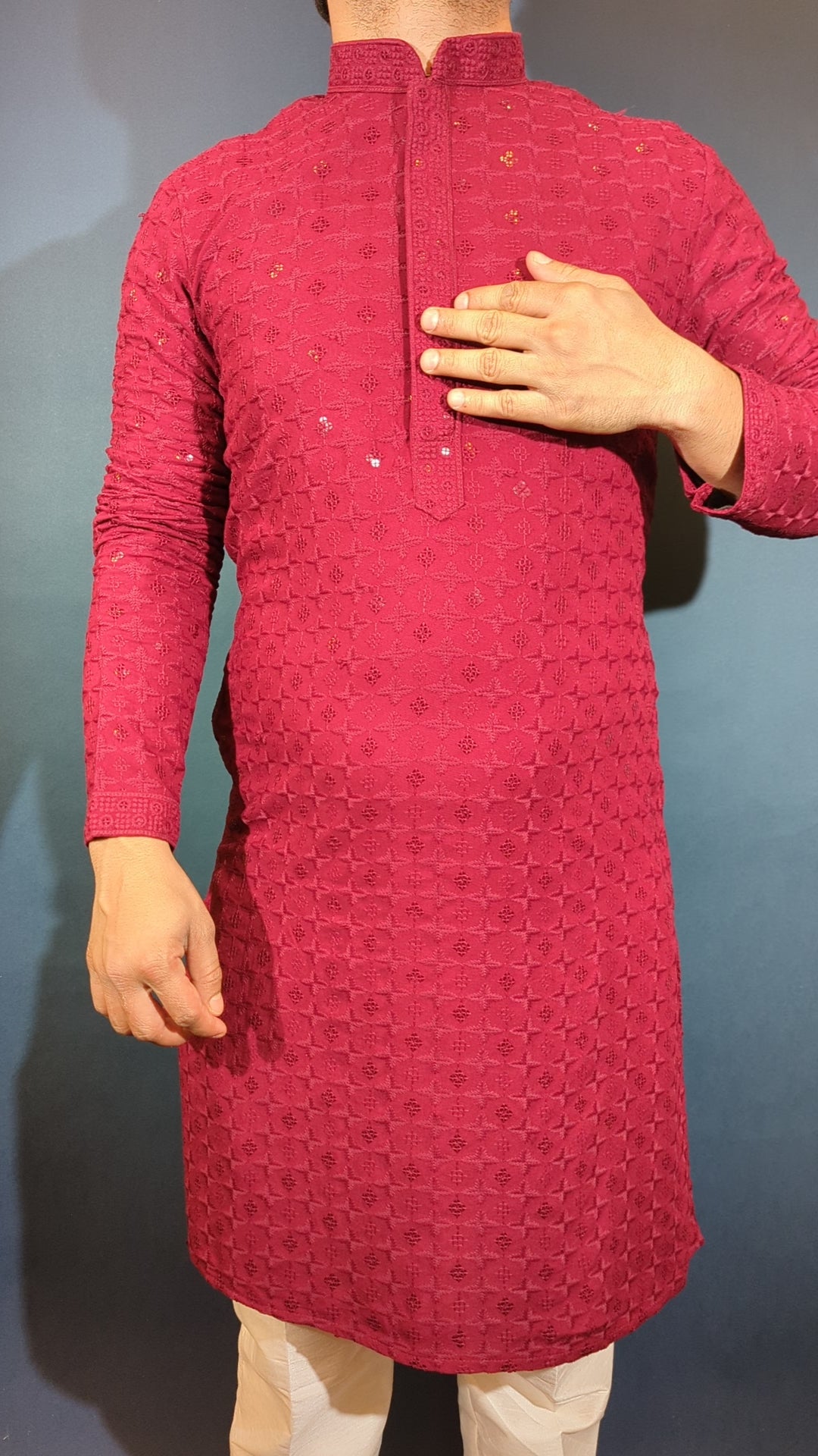 Dark Red Chikankari Kurta
