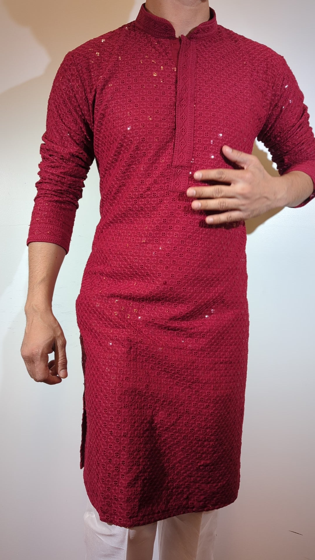 Red Chikan Kurta