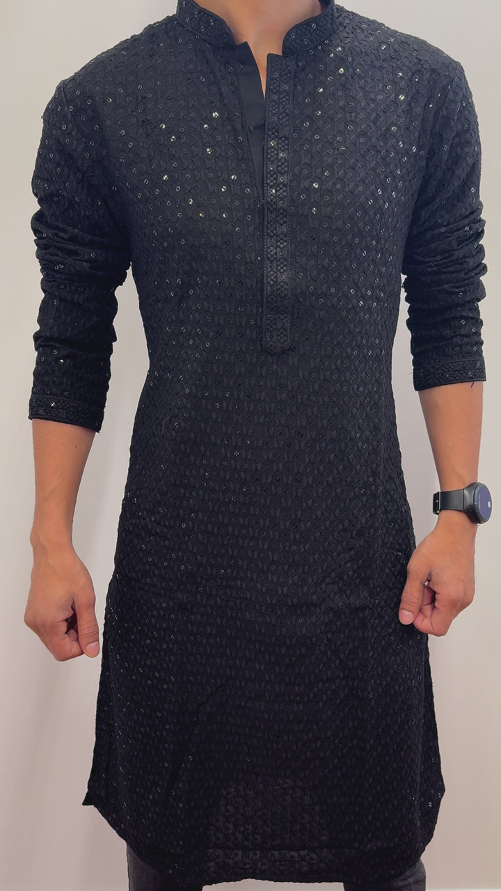 Black Kurta Pajama Linings Pattern