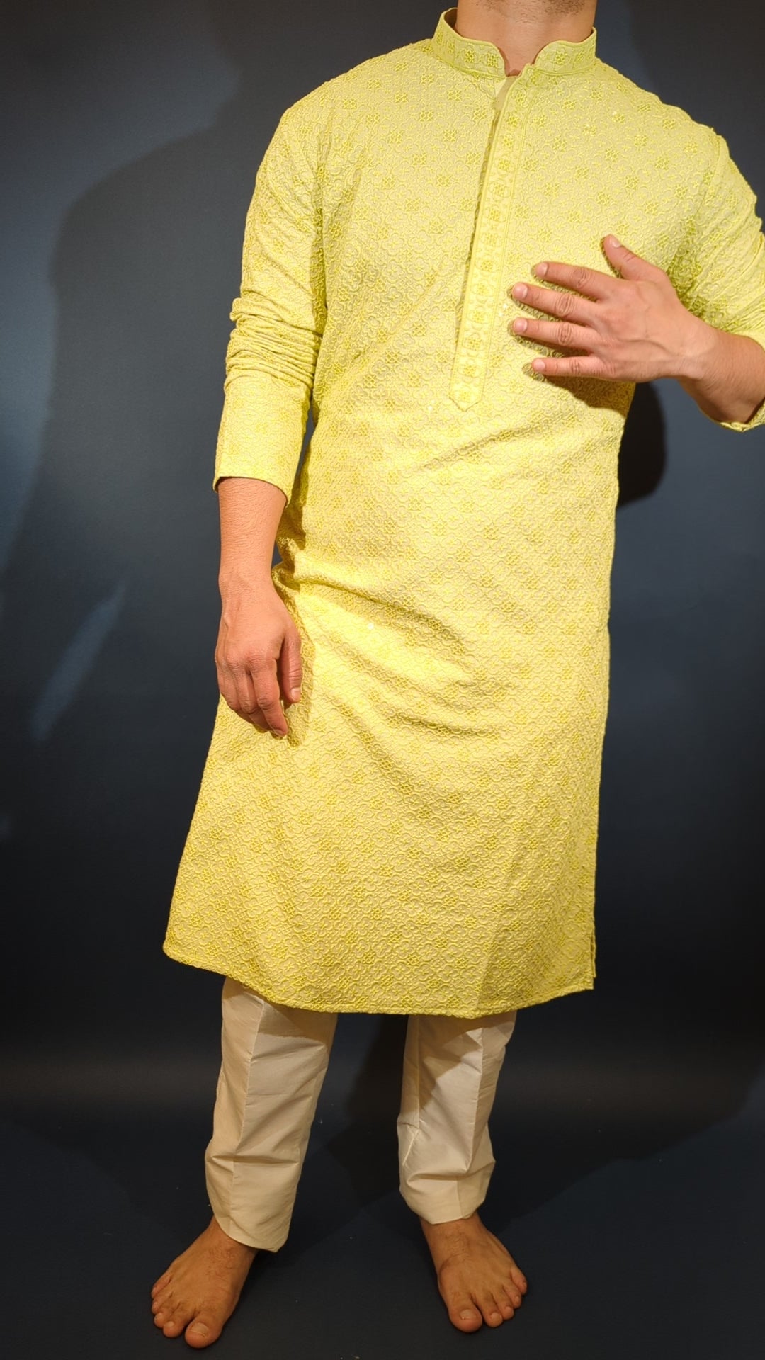 Lime Green Sequins Kurta
