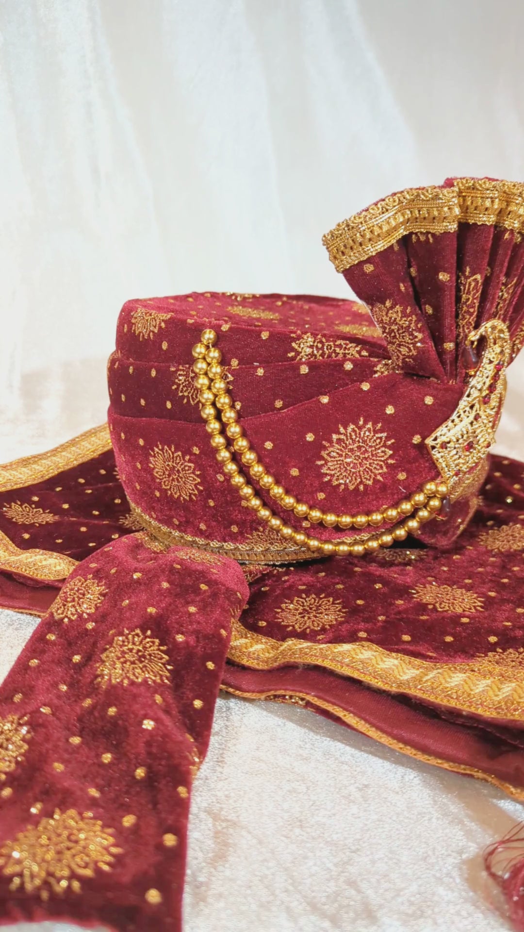 Maroon and Gold Pagdi and Shawl Set